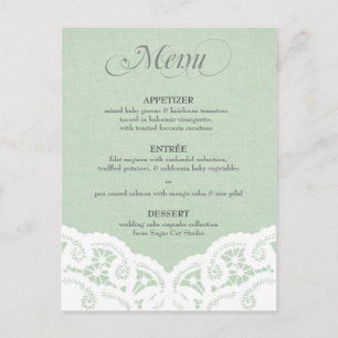 Mint Snöre Doily Bröllop Menu Vykort