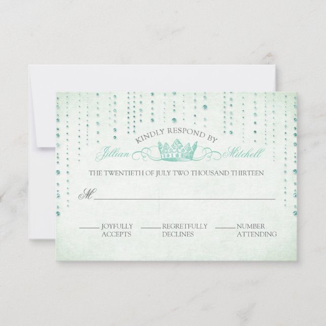 Mint Sparkles & Krona Fairytale Bröllop OSA Card Kort (Framsida)