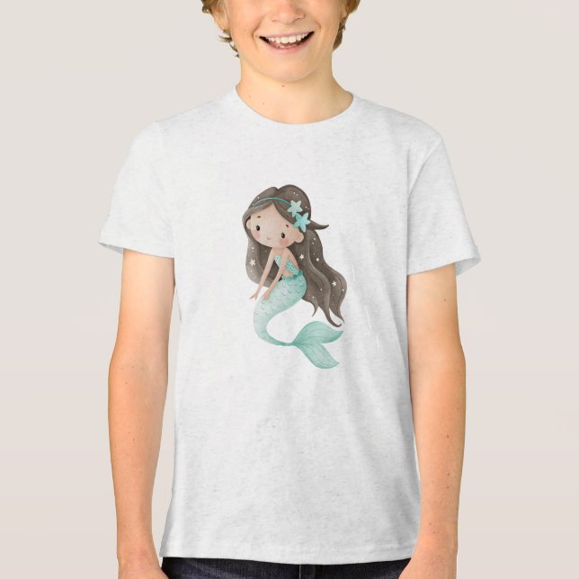 Mint Star Mermaid Watercolor T Shirt (Framsida)
