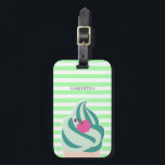 Mint Swirl Ice Cream Stripe-Personlig Bagagebricka<br><div class="desc">Cute och modern mynthög grönt strimlade personlig märkre med din mint whippy glass med körsbär på toppen.</div>