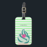 Mint Swirl Ice Cream Stripe-Personlig Bagagebricka<br><div class="desc">Cute och modern mynthög grönt strimlade personlig märkre med din mint whippy glass med körsbär på toppen.</div>