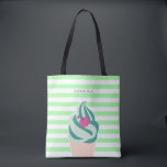 Mint Swirl Ice Cream Stripe-Personlig Tygkasse<br><div class="desc">Cute och modern mynta grönt strimlade personligen med din mint-whippy glass med körsbär på toppen.</div>