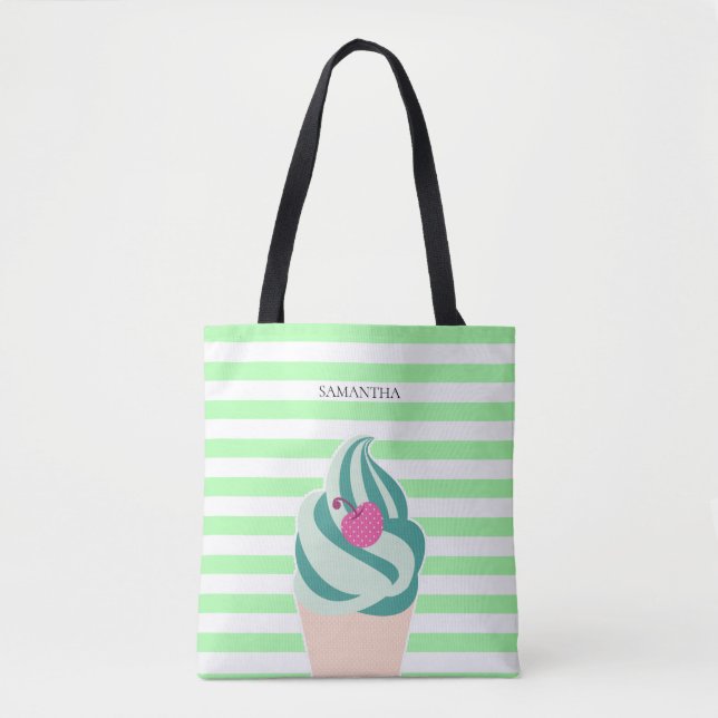 Mint Swirl Ice Cream Stripe-Personlig Tygkasse (Framsida)