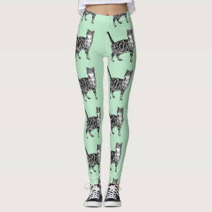 Mint Tabby katt Animal Black and White Leggings