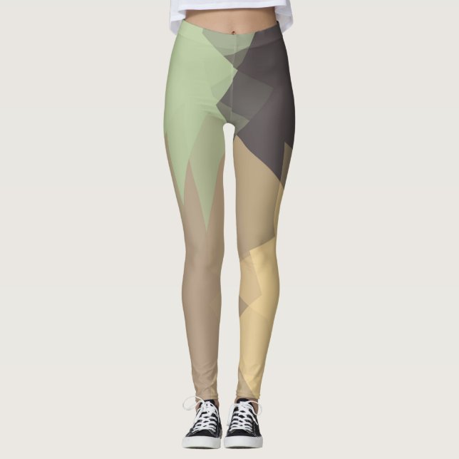 Mint Tan Grått Modern Geometric Mönster Leggings (Framsida)