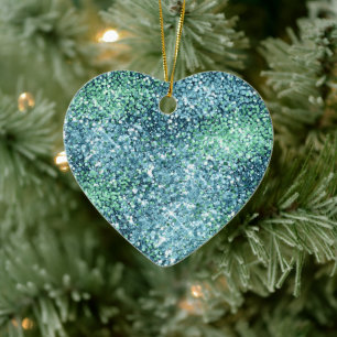 Mint Teal Aqua Gnistra Glitter Julgransprydnad Keramik