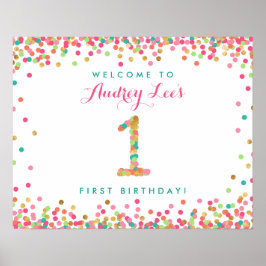 Mint Teal Guld 1 års Födelsedagsfest Välkommen Poster