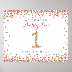 Mint Teal Guld 1 års Födelsedagsfest Välkommen Poster