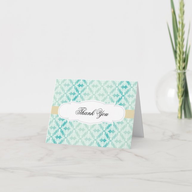 Mint Teal Guld Damask Tack Kort (Framsida)
