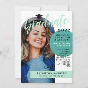 Mint & Teal Retro Arch Photo Studenten Inbjudningar