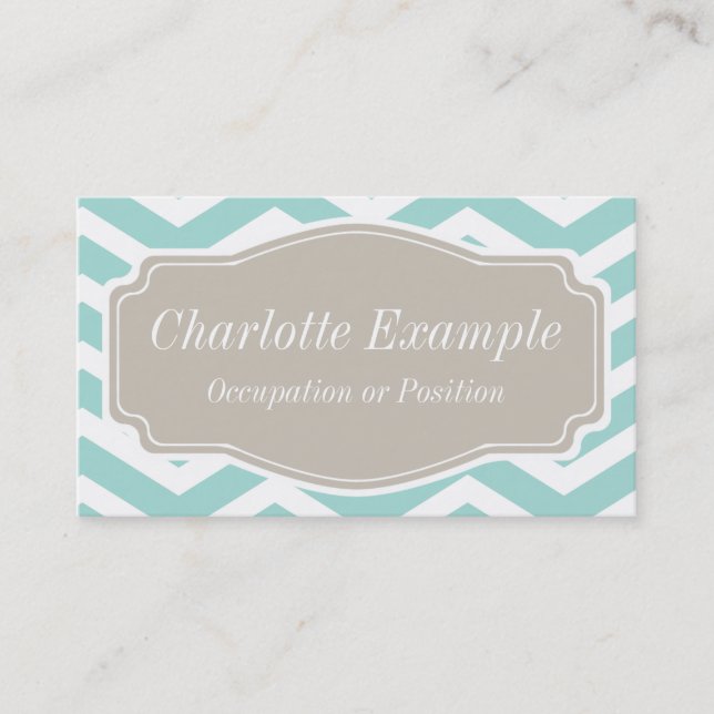 Mint Teal White Tan Chevron Personal Visitkort (Framsida)