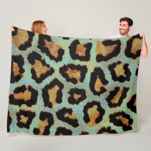 Mint Tease me teal Leopard print Fleecefilt (På plats)