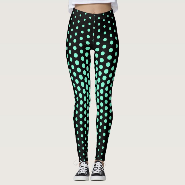 Mint Techno Dot Mönster Leggings (Framsida)
