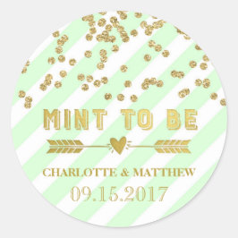 Mint to be Guld Confetti Wedding Favors Märkre Runt Klistermärke