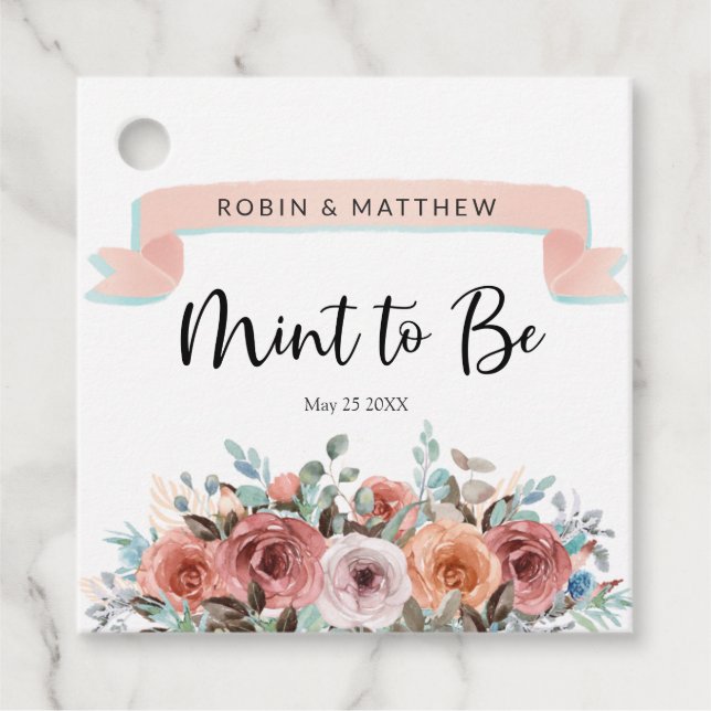 Mint to Be, Peach, , Mint Blommigt Bröllop Gåvor Etiketter (Framsida)