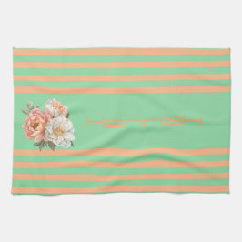 Mint Top med Orange Rand Blommigt Kökshandduk