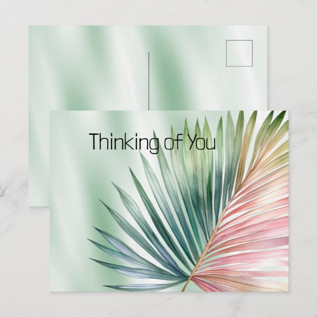 Mint Tropical Rosa Grönt Löv Vykort (Fram/baksida)