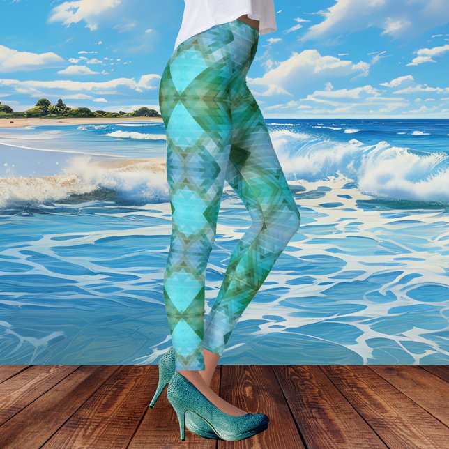 Mint Turcos Abstrakt Geometric Mönster Legging (Skapare uppladdad)