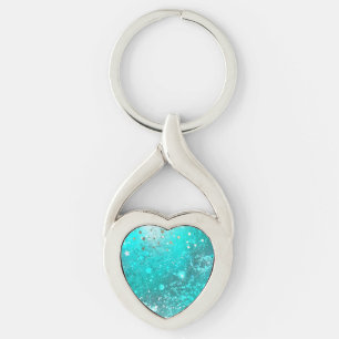 Mint Turcos Foil Background Twisted Heart Silverfärgad Nyckelring