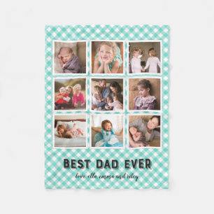 Mint Turquoise Gingham Bästa Pappa någonsin Foto C Fleecefilt