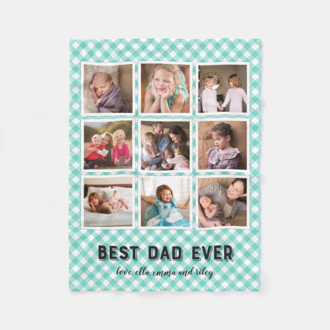 Mint Turquoise Gingham Bästa Pappa någonsin Foto C Fleecefilt (Framsidan)