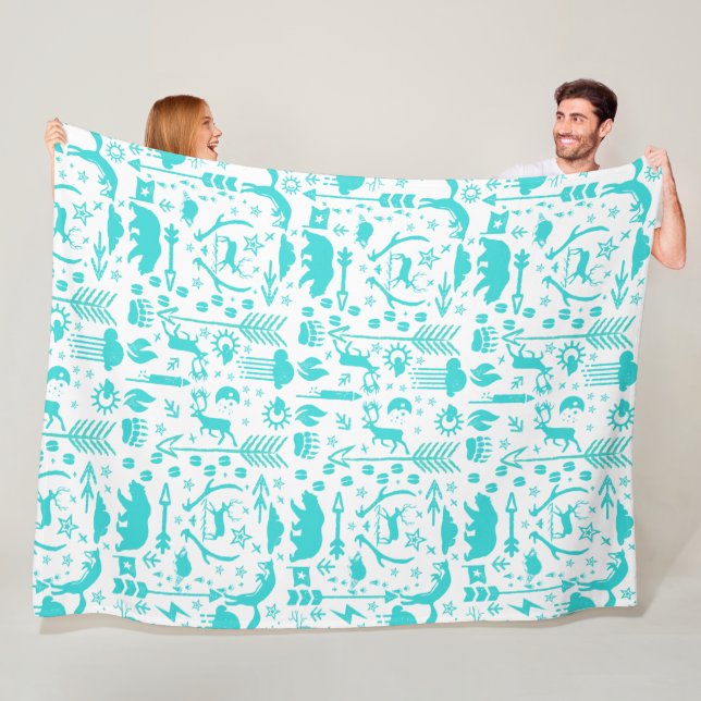 Mint Uggla Bear Hjort Fox Woodland Creator Mönster Fleecefilt (På plats)