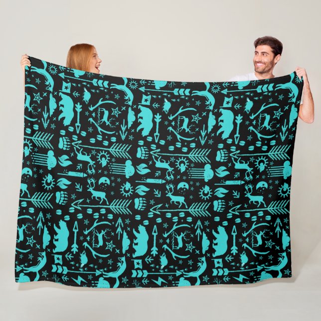 Mint Uggla Bear Hjort Fox Woodland Creator Mönster Fleecefilt (På plats)