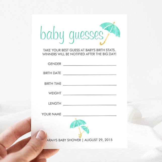 Mint Umbrellas Baby Shower Guessing Game (Skapare uppladdad)