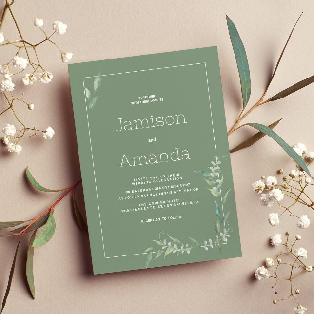 Mint vattencolor botanical grey Bröllop Inbjudningar (Mint watercolor botanical greenery Wedding )
