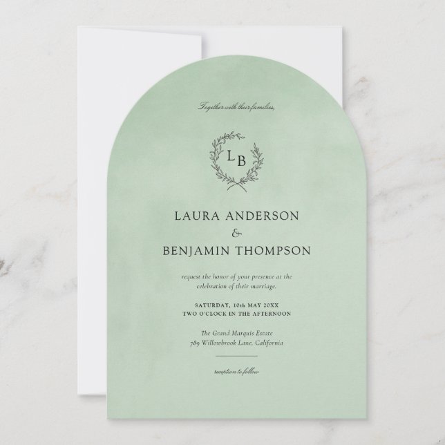 Mint Velvet Struktur Elegant Arch Stil Bröllop Inbjudningar (Framsida)