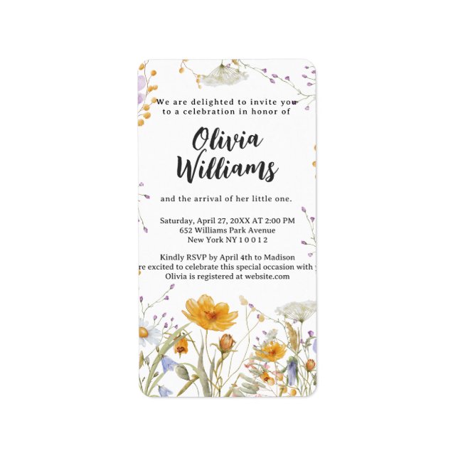 Mint vild blomster vårblommande Baby Shower Adressetikett (Framsidan)