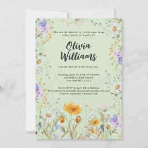 Mint vildblomma vår blomster Baby Shower Inbjudningar