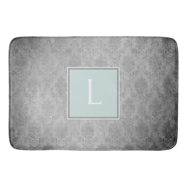 Mint Vintage Damask Monogram Bath Mat Badrumsmatta (Framsidan)