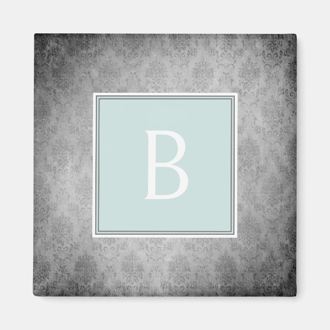 Mint Vintage Damask Monogram Magnet (Framsidan)