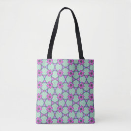 Mint & Violet Geometric Floral Pattern Tote Tygkasse