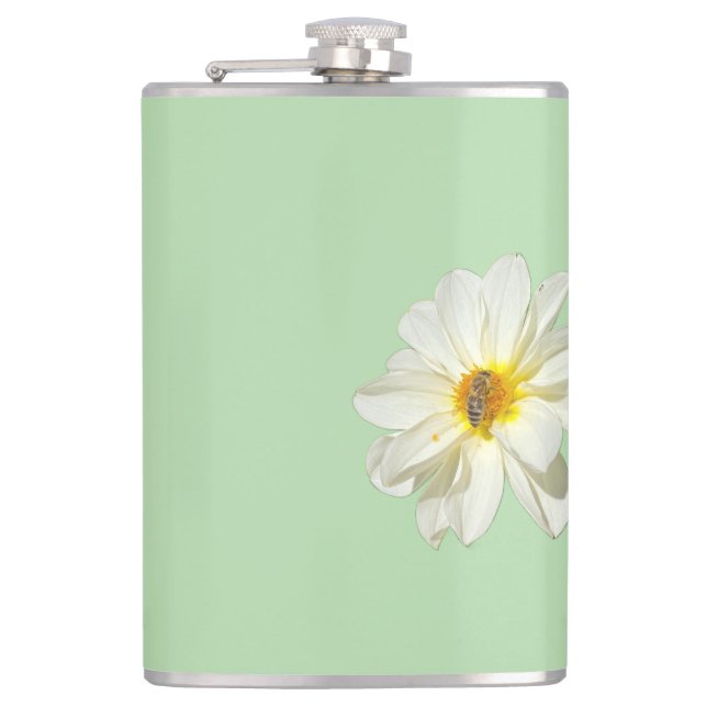 Mint Vit Blomma och Honungsbi Vinyl Omslagen Flask Fickplunta (Framsidan)