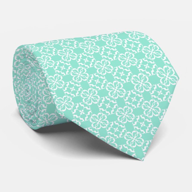 Mint & Vit Blommigt Gittermönster Slips (Rullad)