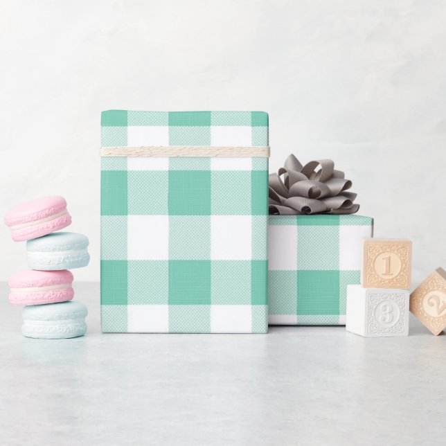 Mint Vit Frisk Sommarbris Rutigt Mönster Presentpapper (Baby Shower)