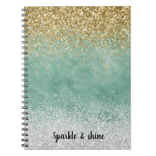 Mint Vit Glam Guld Glitter Glans Anteckningsbok