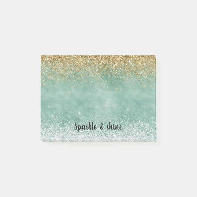 Mint Vit Glam Guld Glitter Glans Post-it Block (Framsida)