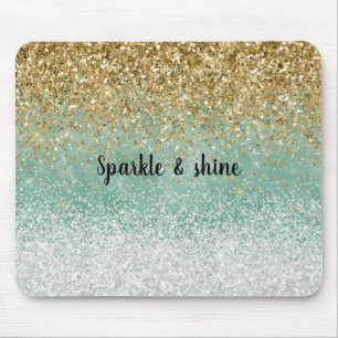 Mint Vit Glam Guld Glitter Musmatta
