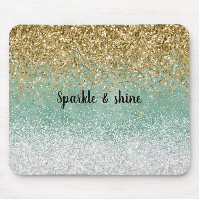 Mint Vit Glam Guld Glitter Musmatta (Framsidan)