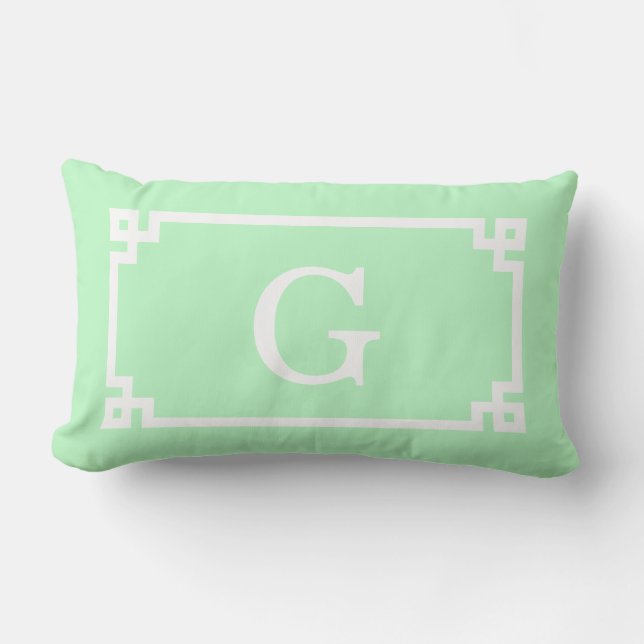 Mint Vit Grekisk Nyckel Ram #2 Initial Monogramm Lumbarkudde (Framsida)