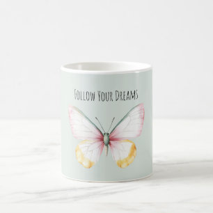 Mint Vit Gul Rosa Turkos Fjäril Kaffemugg