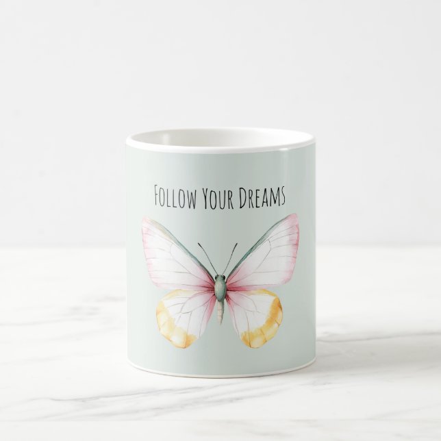 Mint Vit Gul Rosa Turkos Fjäril Kaffemugg (Center)