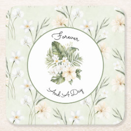 Mint Vit Kräm Hibiskus Orkidé Blommig Bröllop Underlägg Papper Kvadrat