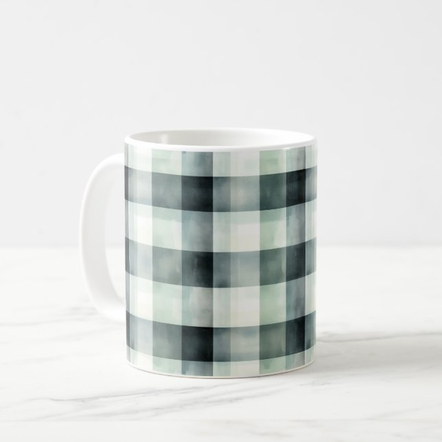 Mint Vit Svart Karo Ränder Kaffemugg (Framsida vänster)