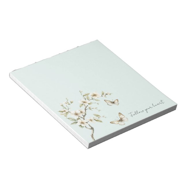 Mint Vita Blommor Fjärilar   Anteckningsblock (Vinklad)