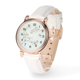 Mint Vita Blommor Fjärilar  Armbandsur