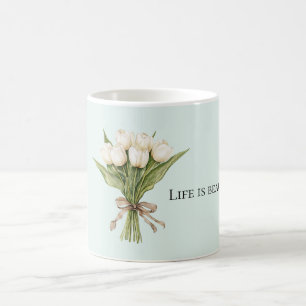 Mint Vita Tulpan Blommor Kaffemugg